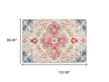 Load image into Gallery viewer, 3' X 5' Ivory Pink And Blue Medallion Distressed Washable Area Rug
