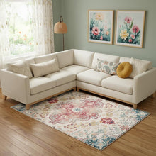 Load image into Gallery viewer, 3' X 5' Ivory Pink And Blue Medallion Distressed Washable Area Rug
