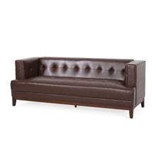 Load image into Gallery viewer, Mid Century Modern 3 Seater Sofa With Tufted Stitching - Dark Brown
