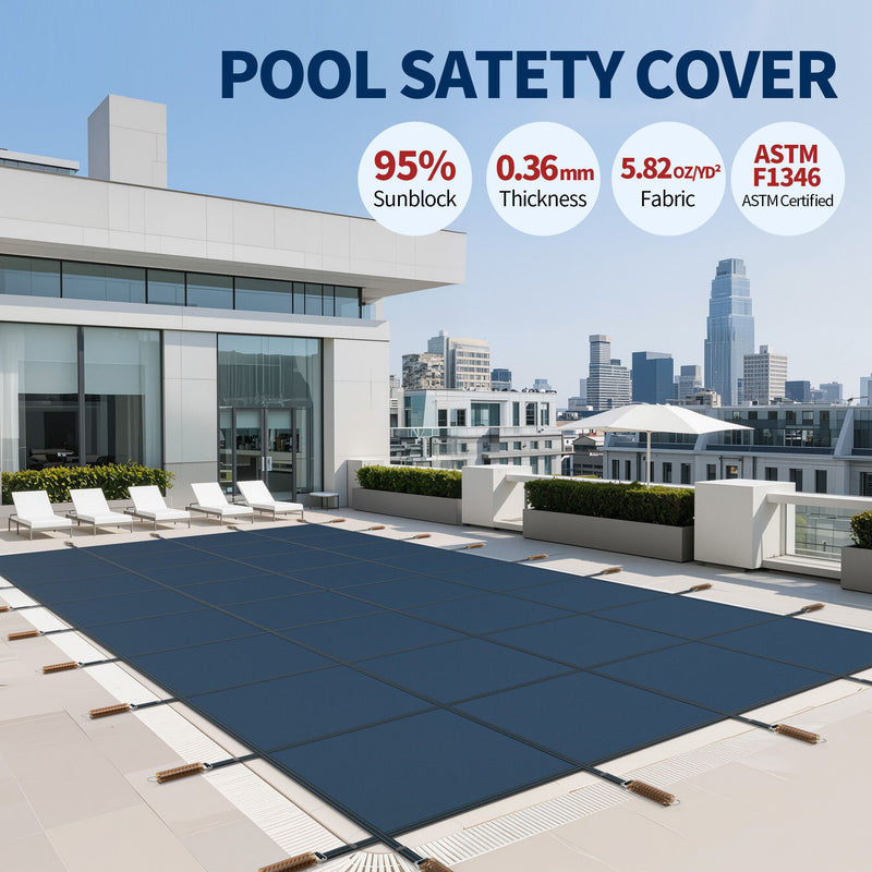 Swimming Pool Safety Cover For Rectangular Underground Pools - Blue
