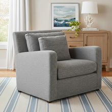 Load image into Gallery viewer, Linen Arm Chair - Gray And Wood Brown
