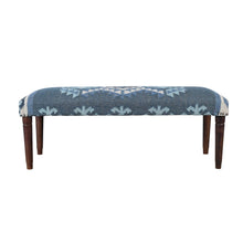 Load image into Gallery viewer, 47" Blue and Brown Geometric Jute and Solid Wood Upholstered Bench
