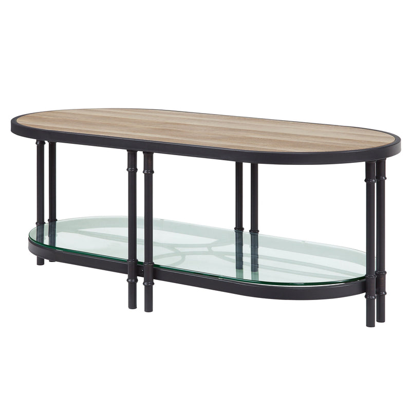 Metal Oval Coffee Table With Shelf - Natural