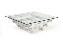 Load image into Gallery viewer, Glass And Stainless Steel Square Coffee Table With Shelf - Clear And Silver
