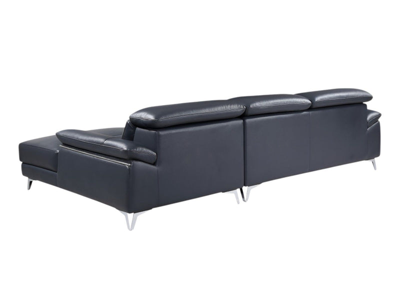 Italian Leather L Shaped Two Piece Sofa Chaise Sectional - Navy Blue