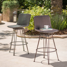 Load image into Gallery viewer, Outdoor Rattan Barstools With Black Brush Copper Iron Frame (Set of 2) - Multi Brown
