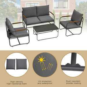 4-Piece Outdoor Patio Furniture Sets, Patio Conversation Set with Removable Seating Cushion, Courtyard Patio Set for Home, Yard, Poolside (Grey)