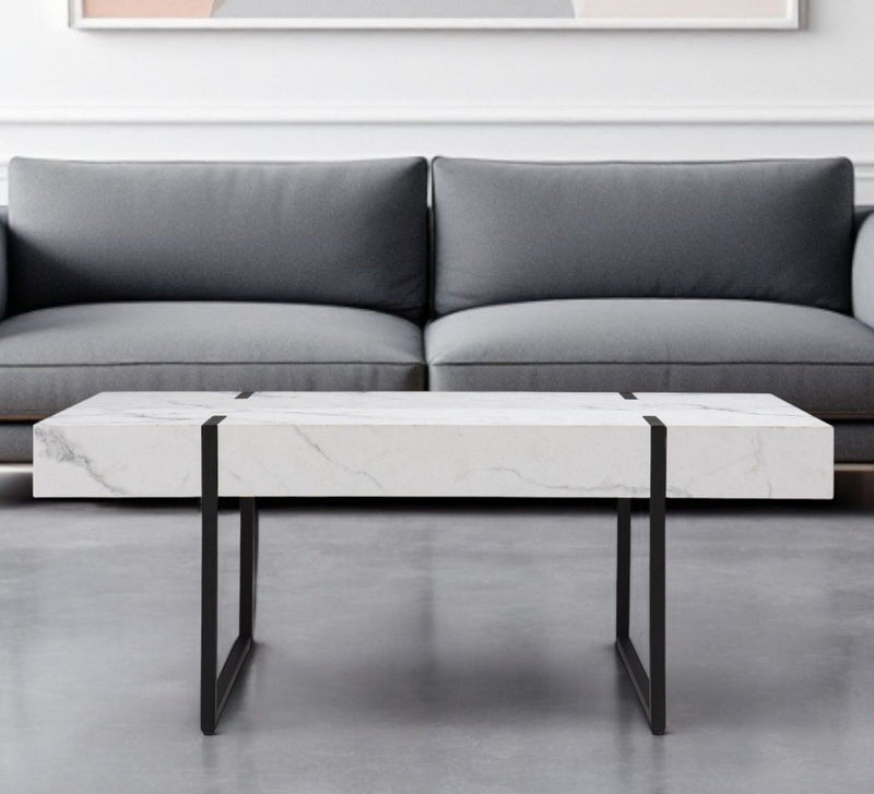 Faux Marble Metal With Iron Coffee Table - White