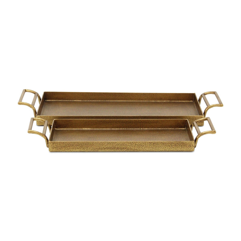 Cast Iron Handmade Vanity Trays With Handles (Set of 2) - Gold