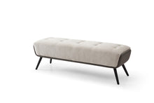 Load image into Gallery viewer, 58" Beige Dark Gray and Black Tufted Faux Leather Fabric and Steel Upholstered Bench
