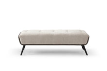 Load image into Gallery viewer, 58" Beige Dark Gray and Black Tufted Faux Leather Fabric and Steel Upholstered Bench
