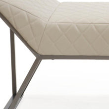 Load image into Gallery viewer, 63" Cream and Gray Quilted Faux Leather and Steel Upholstered Bench
