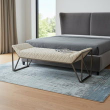 Load image into Gallery viewer, 63" Cream and Gray Quilted Faux Leather and Steel Upholstered Bench
