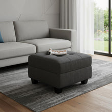 Load image into Gallery viewer, 26" Gray and Black Solid Wood and Linen Tufted Storage Ottoman

