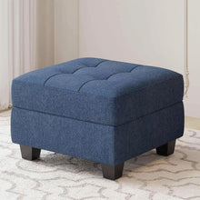 Load image into Gallery viewer, 26" Gray and Black Solid Wood and Linen Tufted Storage Ottoman
