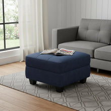 Load image into Gallery viewer, 26" Gray and Black Solid Wood and Linen Tufted Storage Ottoman
