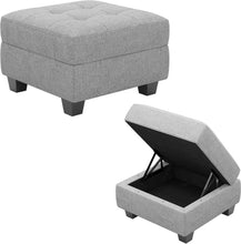 Load image into Gallery viewer, 26" Gray and Black Solid Wood and Linen Tufted Storage Ottoman
