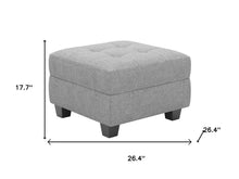 Load image into Gallery viewer, 26" Gray and Black Solid Wood and Linen Tufted Storage Ottoman

