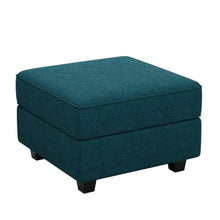 Load image into Gallery viewer, 26" Teal Blue and Black Solid Wood and Microfiber Storage Ottoman
