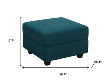 Load image into Gallery viewer, 26" Teal Blue and Black Solid Wood and Microfiber Storage Ottoman
