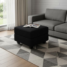 Load image into Gallery viewer, 26" Teal Blue and Black Solid Wood and Microfiber Storage Ottoman
