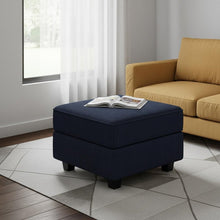 Load image into Gallery viewer, 26" Teal Blue and Black Solid Wood and Microfiber Storage Ottoman
