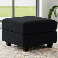 Load image into Gallery viewer, 26" Teal Blue and Black Solid Wood and Microfiber Storage Ottoman
