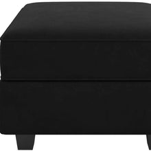 Load image into Gallery viewer, 26" Teal Blue and Black Solid Wood and Microfiber Storage Ottoman
