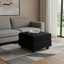 Load image into Gallery viewer, 26" Teal Blue and Black Solid Wood and Microfiber Storage Ottoman
