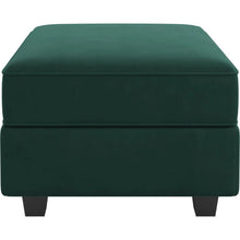 Load image into Gallery viewer, 26" Teal Blue and Black Solid Wood and Microfiber Storage Ottoman
