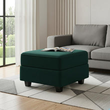 Load image into Gallery viewer, 26" Teal Blue and Black Solid Wood and Microfiber Storage Ottoman
