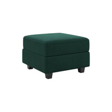 Load image into Gallery viewer, 26" Teal Blue and Black Solid Wood and Microfiber Storage Ottoman
