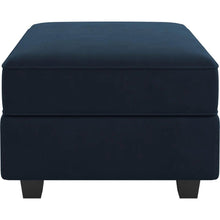 Load image into Gallery viewer, 26" Teal Blue and Black Solid Wood and Microfiber Storage Ottoman
