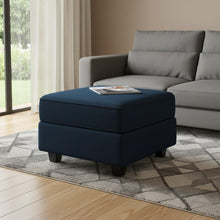 Load image into Gallery viewer, 26" Teal Blue and Black Solid Wood and Microfiber Storage Ottoman
