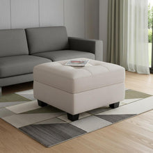 Load image into Gallery viewer, 26" Gray and Black Solid Wood and Linen Tufted Storage Ottoman
