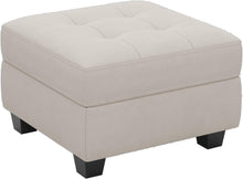 Load image into Gallery viewer, 26" Gray and Black Solid Wood and Linen Tufted Storage Ottoman
