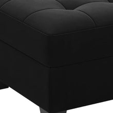 Load image into Gallery viewer, 26" Gray and Black Solid Wood and Linen Tufted Storage Ottoman
