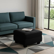 Load image into Gallery viewer, 26" Gray and Black Solid Wood and Linen Tufted Storage Ottoman

