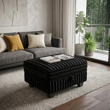 Load image into Gallery viewer, 30" Black Faux Fur Storage Ottoman
