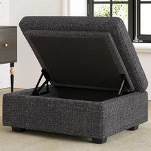 Load image into Gallery viewer, 30" Beige and Black Chenille Storage Ottoman
