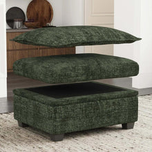 Load image into Gallery viewer, 30" Green and Black Chenille Storage Ottoman
