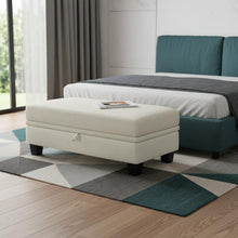 Load image into Gallery viewer, 46" Beige and Black Chenille Storage Ottoman

