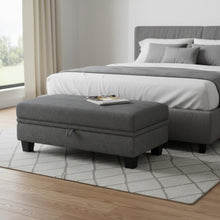 Load image into Gallery viewer, 46" Beige and Black Chenille Storage Ottoman
