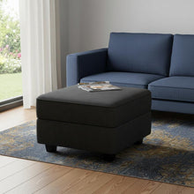 Load image into Gallery viewer, 26" Teal Blue and Black Solid Wood and Microfiber Storage Ottoman

