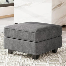 Load image into Gallery viewer, 26" Teal Blue and Black Solid Wood and Microfiber Storage Ottoman
