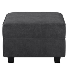 Load image into Gallery viewer, 26" Teal Blue and Black Solid Wood and Microfiber Storage Ottoman
