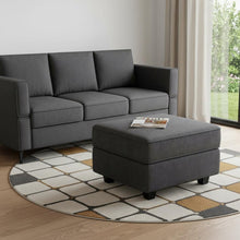 Load image into Gallery viewer, 26" Teal Blue and Black Solid Wood and Microfiber Storage Ottoman
