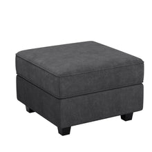 Load image into Gallery viewer, 26" Teal Blue and Black Solid Wood and Microfiber Storage Ottoman
