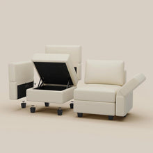 Load image into Gallery viewer, 26" Teal Blue and Black Solid Wood and Microfiber Storage Ottoman
