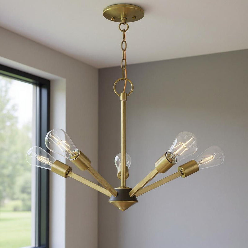 18'' Five-Light Dimmable Chandelier With Shades - Antiqued Brass